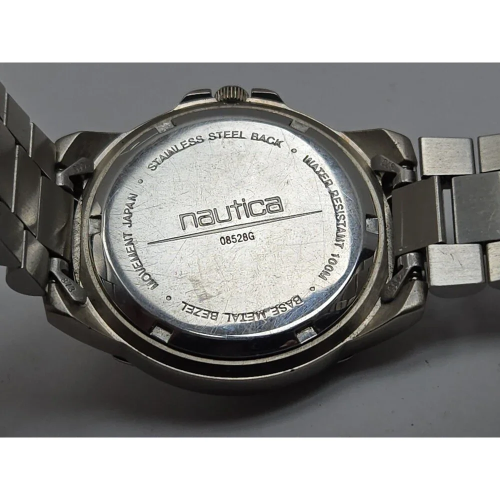 Vintage Nautica Mens 100M Blue Dial Day Date 24H Multi Dial Watch New Battery